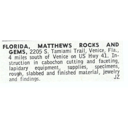 Matthews Rocks and Gems Venice Florida 1964 Magazine Ad AB6-LJS6