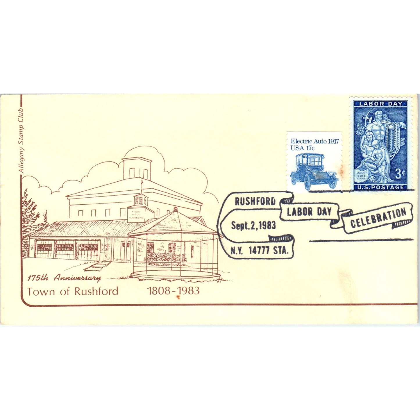 1983 Allegany Stamp Club Rushford Labor Day Celebration Postal Cover TI5-PC1