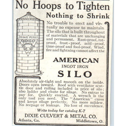 Dixie Culvert & Metal Co American Ingot Iron Silo Middletown 1913 Ad AE7-N7