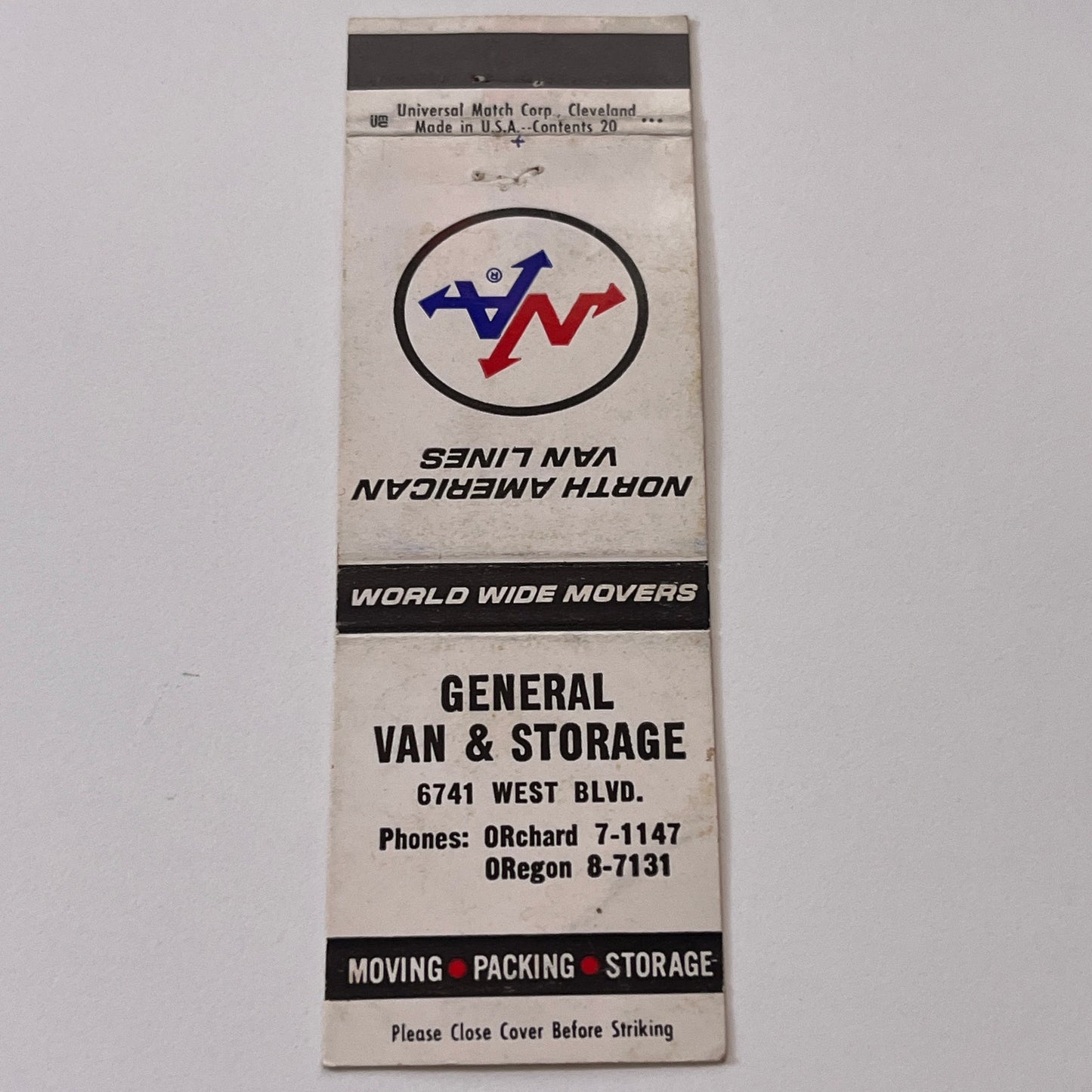 General Van & Storage 6741 West Blvd Inglewood Vintage Matchbook Cover TB6-MB2-1