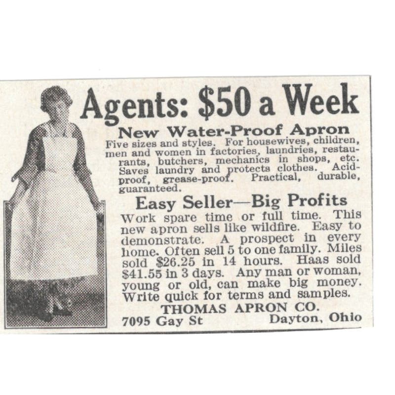 Waterproof Aprons Thomas Apron Co Dayton OH 1918 Magazine Ad AF1-SS3