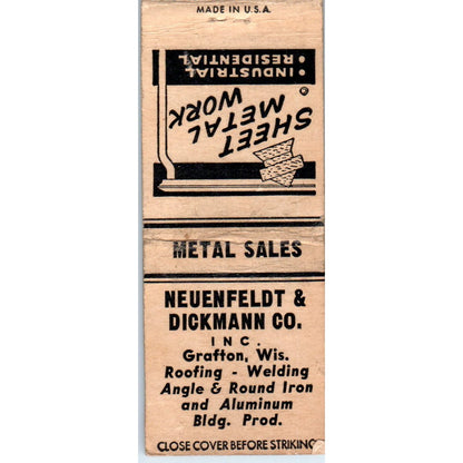 Neuenfeldt & Dickmann Co Grafton WI Metal Sales Vintage Matchbook Cover SD2-Y2