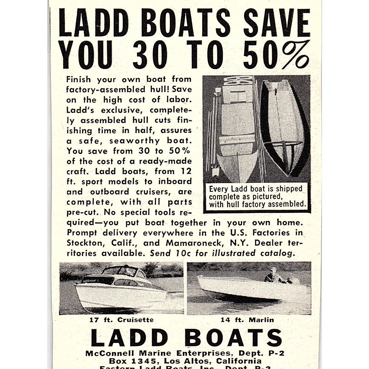 Ladd Boats McConnell Marine Enterprises Los Altos CA 1955 Ad AF9-M1
