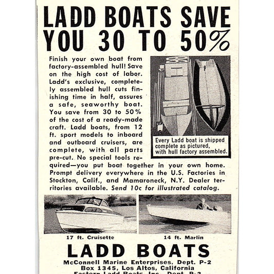 Ladd Boats McConnell Marine Enterprises Los Altos CA 1955 Ad AF9-M1