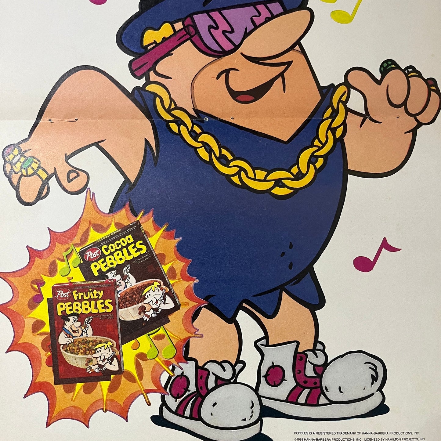 Post Fruity Pebbles Fruit-A-Rooty Rap Barney Rubble Centerfold Poster Ad AF3-1