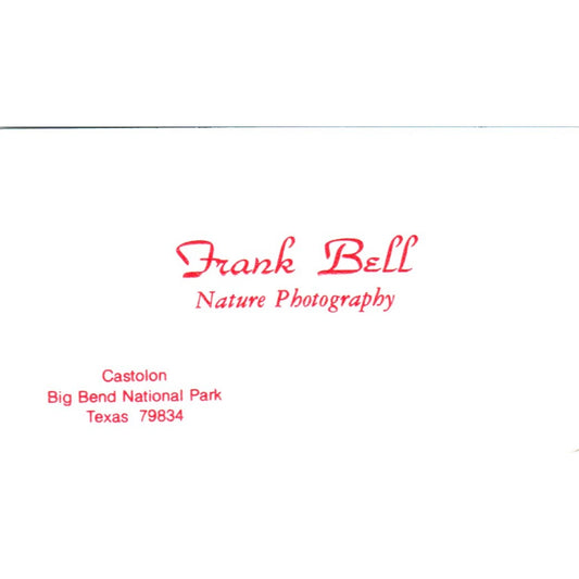 Frank Bell Nature Photography Big Bend Castolon TX Vintage Business Card SD8-B17