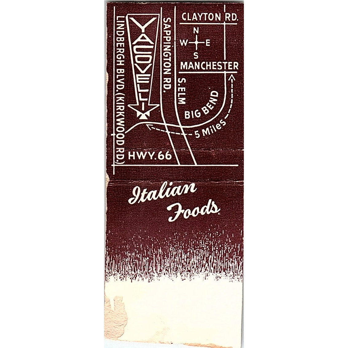 Yacovelli Restaurant Kirkwood MO Vintage Matchbook Cover SF3-Y3