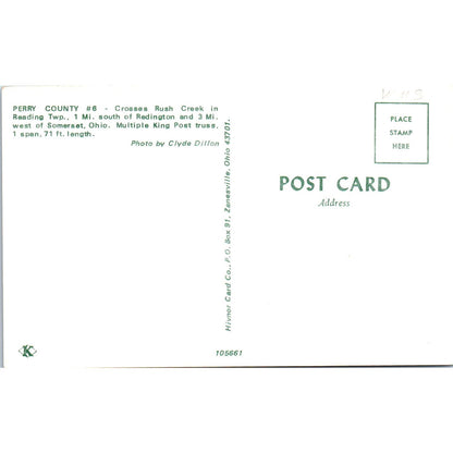 Perry County #6 Rush Creek Reading Township Ohio Covered Bridge Postcard PC2