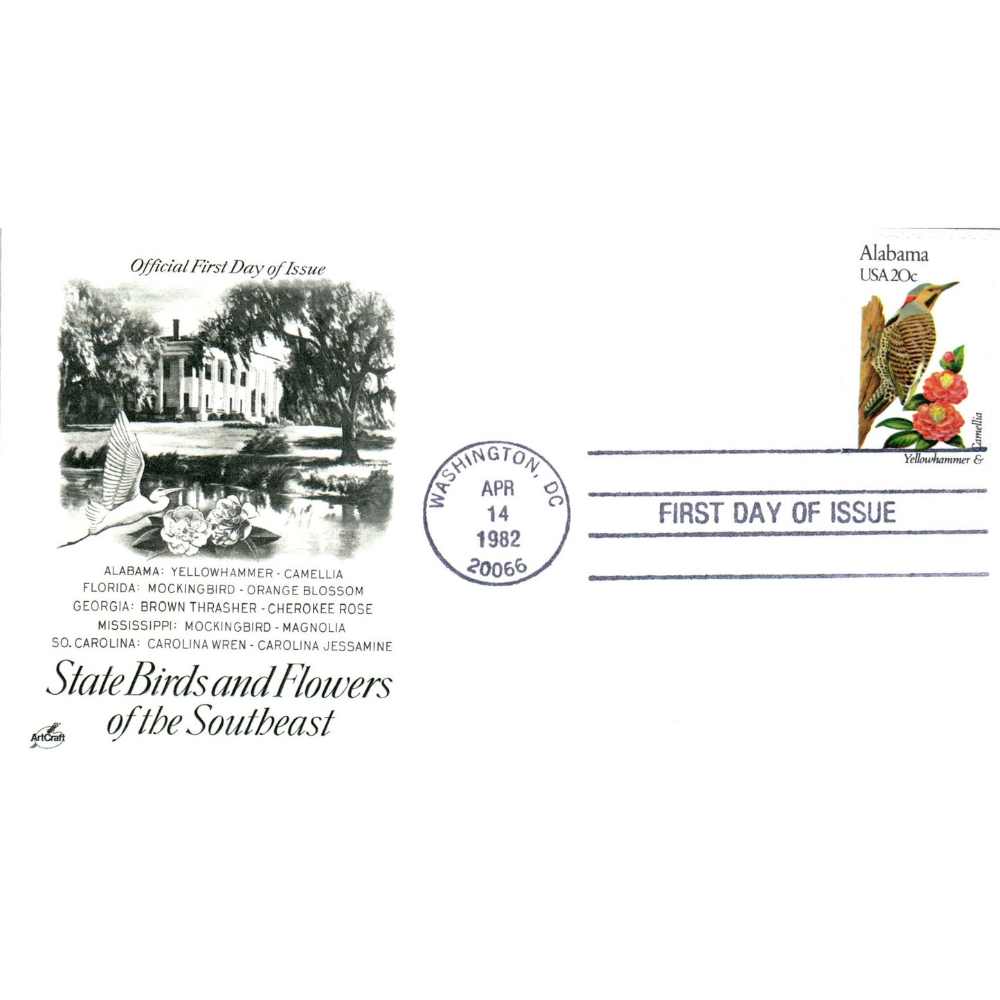 Alabama 1982 State Birds & Flowers of The Southeast First Day Issue TJ5-PC3