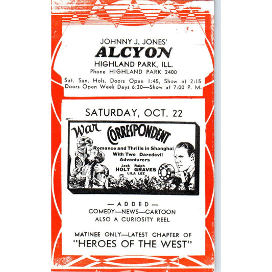 c1932 Johnny J. Jones Alcyon Theatre Highland Park Program Laurel & Hardy AB9
