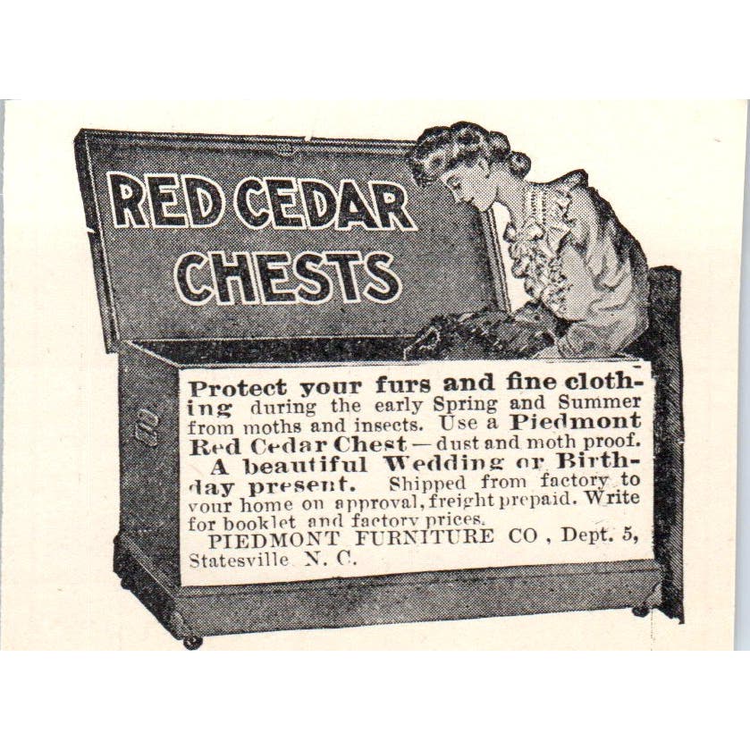 Red Cedar Chests Piedmont Furniture Co Statesville NC c1905 Victorian Ad AE9-MA9