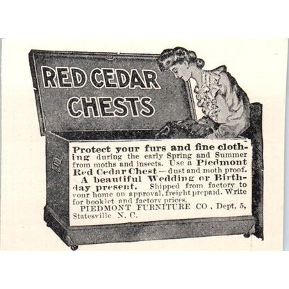 Red Cedar Chests Piedmont Furniture Co Statesville NC c1905 Victorian Ad AE9-MA9