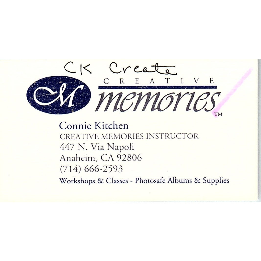 Connie Kitchen Creative Memories Anaheim CA Vintage Business Card SC9-B11