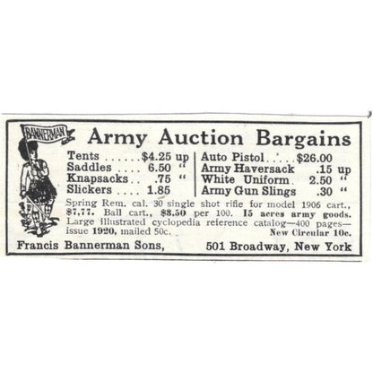 Army Auctions Francis Bannerman Sons NY c1918 Original Advertisement AE5-SV2
