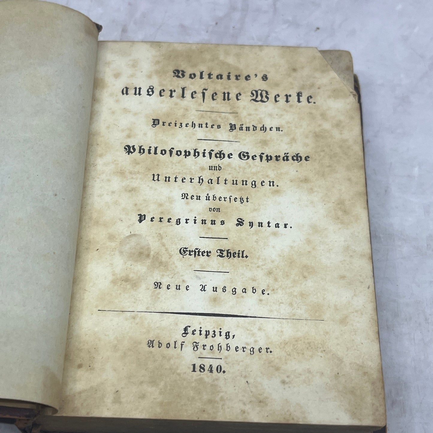 1840 Voltaire Philosophical Conversations Peregrinus Syntax German Book TH9-OB