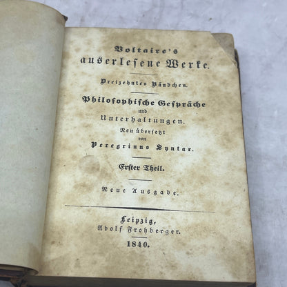 1840 Voltaire Philosophical Conversations Peregrinus Syntax German Book TH9-OB