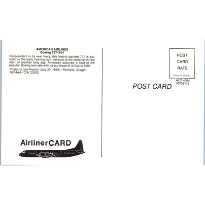 American Airlines Boeing 737-34A Vintage Postcard TG8-PC