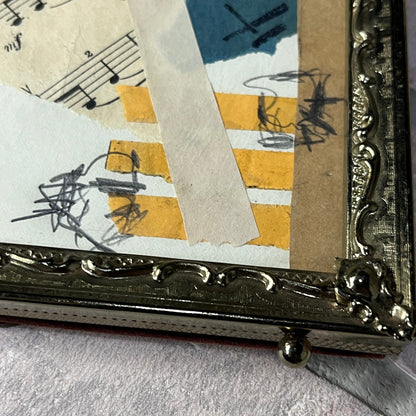 Original Framed Mixed Media Abstract Art Collage 5x7 "Navy Construct IV"