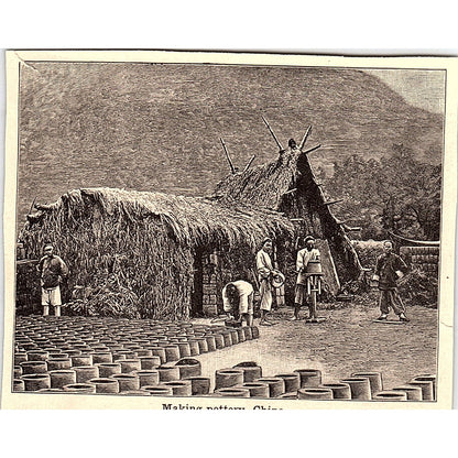 Making Pottery in China 3x4" 1901 Engraving AF6-M14