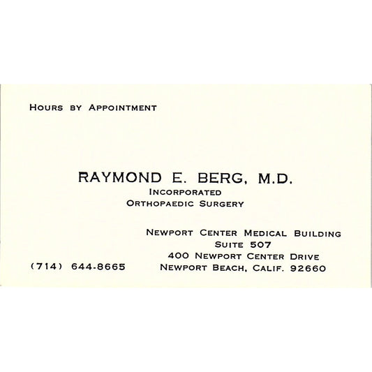 Orthopedic Surgery, Raymond  E. Berg, Newport Beach, CA Business Card SF3-B7