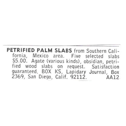 Petrified Palm Slabs - Lapidary Journal - San Diego CA 1972 Ad AF8-S9