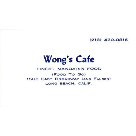 Wong's Cafe Finest Mandarin Food Long Beach CA Vintage Business Card SE3-B6