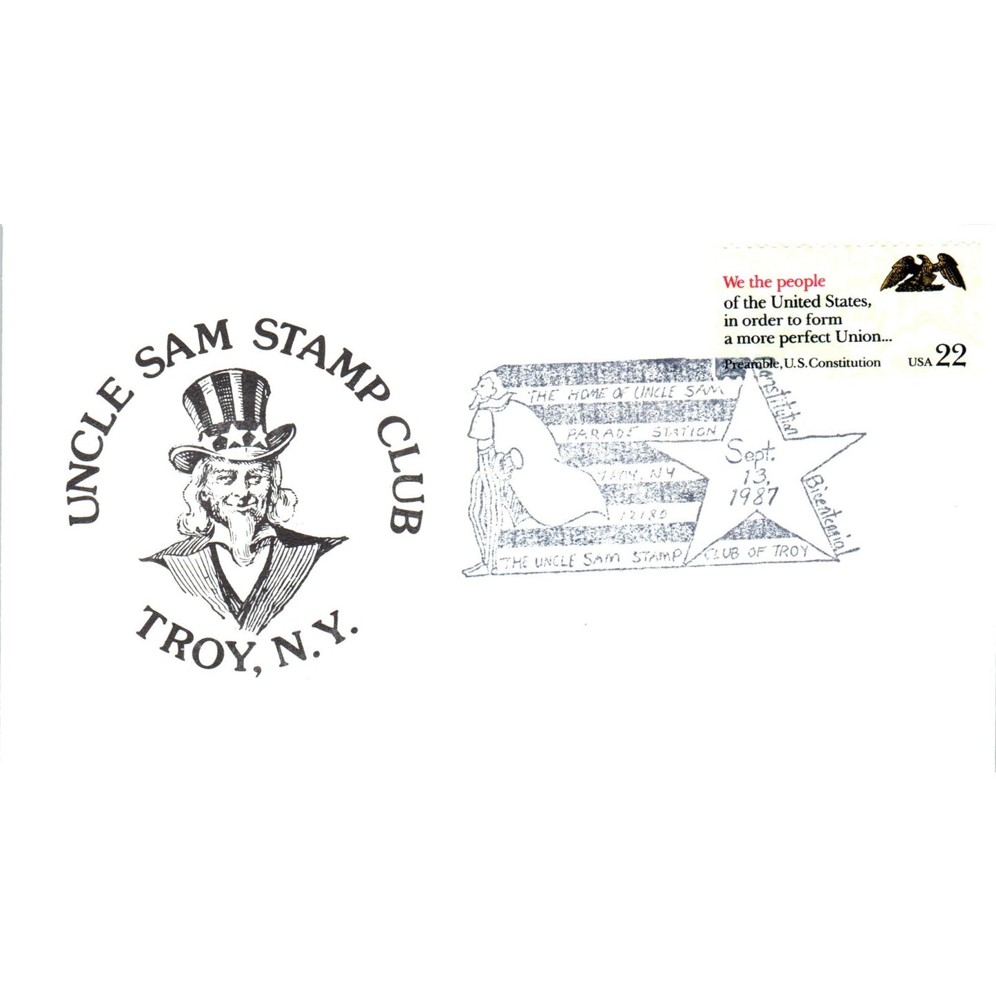 1987 Uncle Sam Stamp Club Troy New York Postal Cover TI5-PC1
