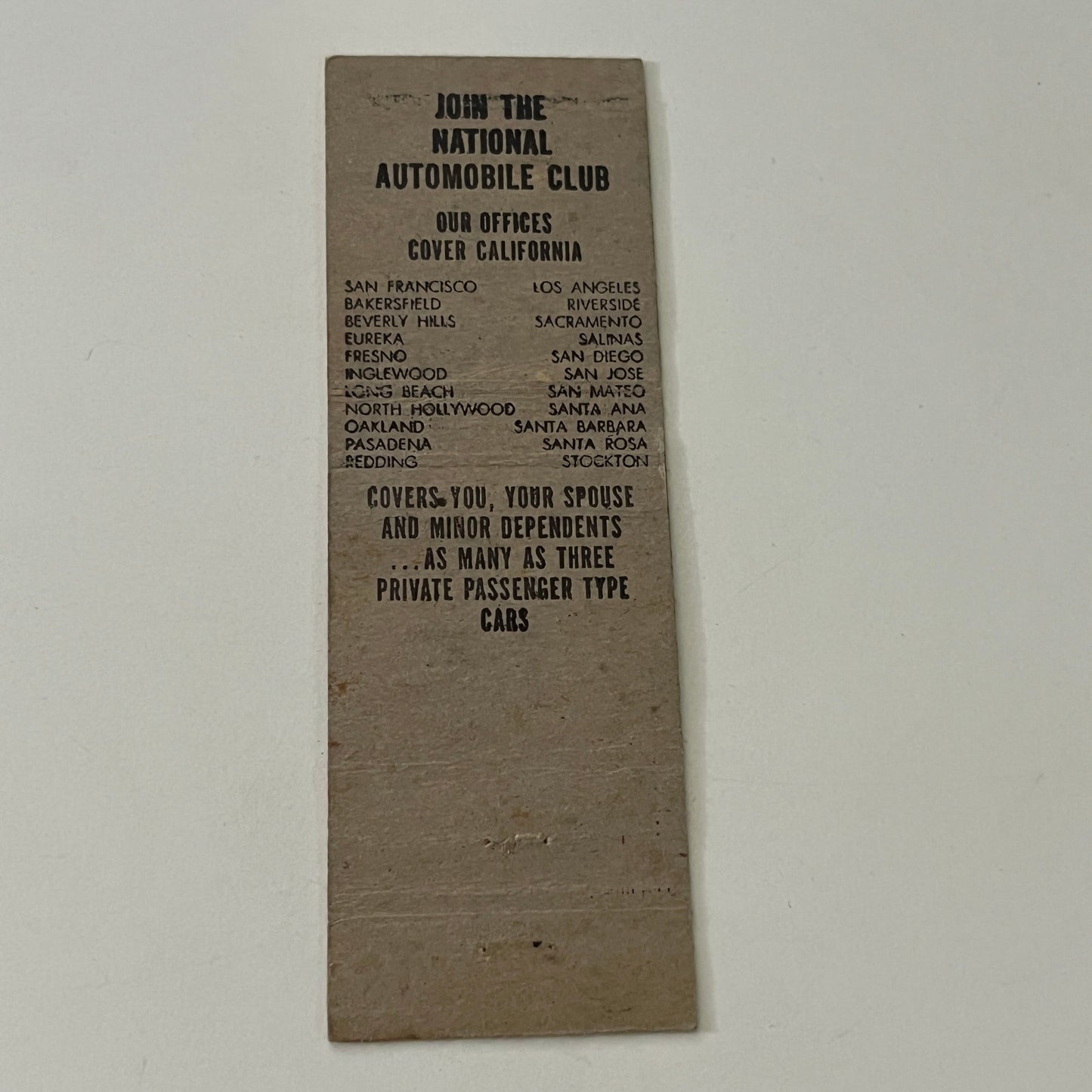 National Automobile Club California Vintage Matchbook Cover MB8-6