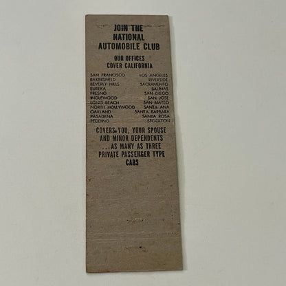 National Automobile Club California Vintage Matchbook Cover MB8-6