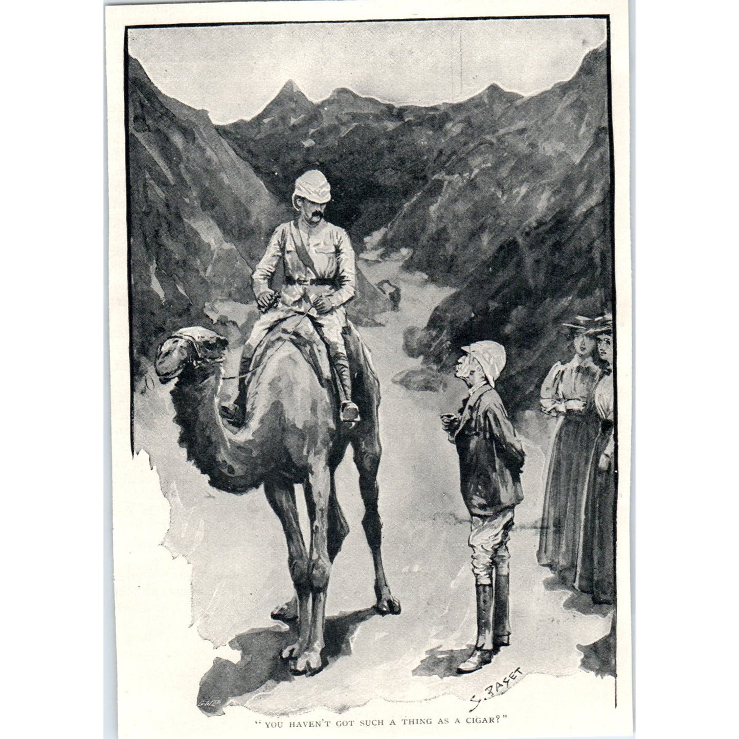 British Explorer Riding on a Camel S. Paget 1897 Victorian Illustration AE9-TS3