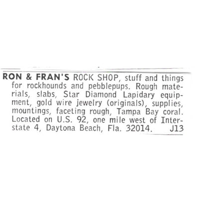 Ron & Fran's Rock Shop Star Diamond Daytona Beach FL 1972 Ad AF8-S26