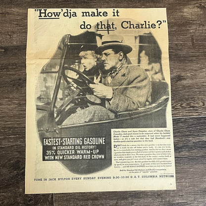Standard Oil Charlie Chase, Joyce Compton Jack Hylton 1935 Newspaper Ad V1-9