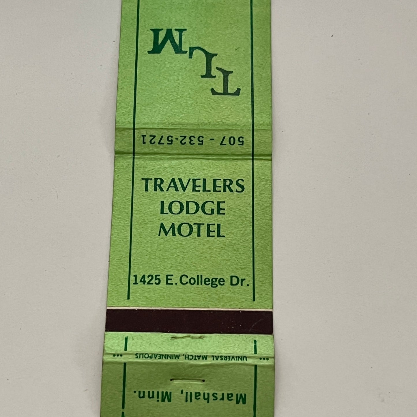 Travelers Lodge Motel Marshall Minnesota Vintage Matchbook TB6-MB2-14