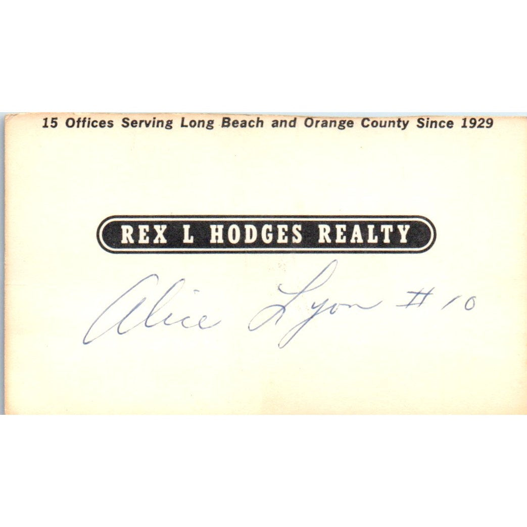 Rex L. Hodges Realty Long Beach CA Vintage Business Card SD8-B1