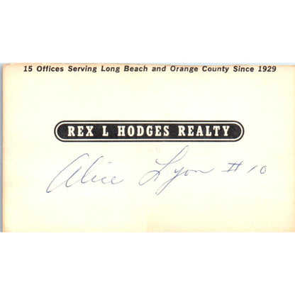 Rex L. Hodges Realty Long Beach CA Vintage Business Card SD8-B1