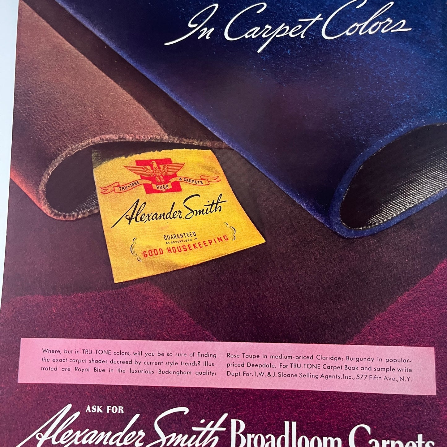 Alexander Smith Broadloom Carpets Tru-Tone Colors W&J Sloane NY 1935 Ad V1-4