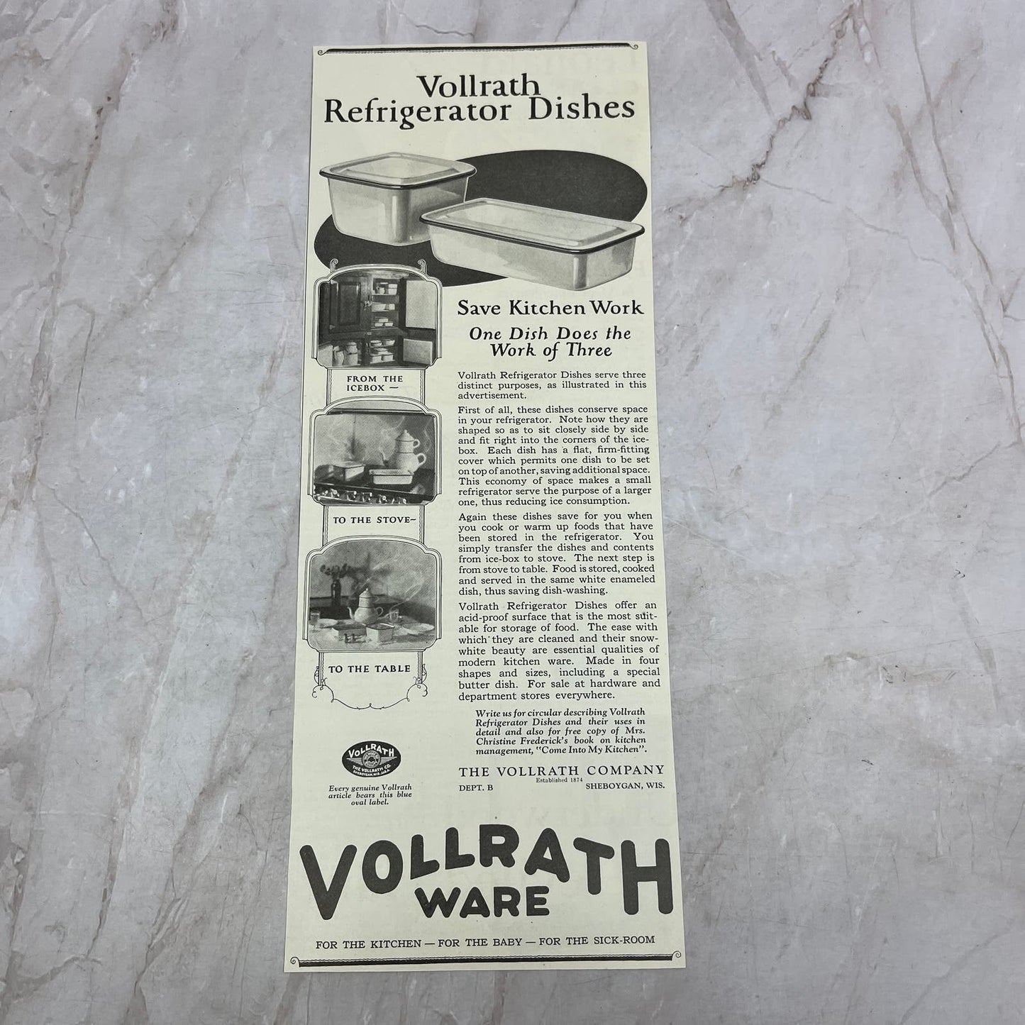 Vollrath Ware for Kitchen Sheboygan WI 1924 Magazine Ad FL6-11
