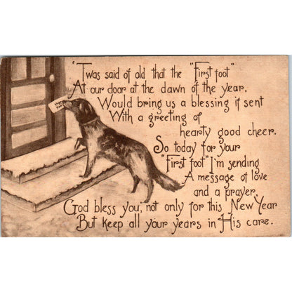 1911 New Year's Poem Dog Delivering Letter Original Postcard PC10