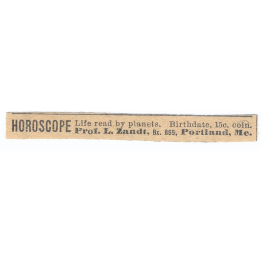 Horoscope Prof. L. Zandt Portland Maine Magazine Ad AF1-SS7