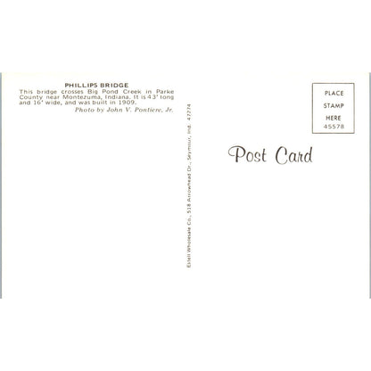 Phillips Bridge Big Pond Creek Parke County IN Covered Bridge Postcard PC1