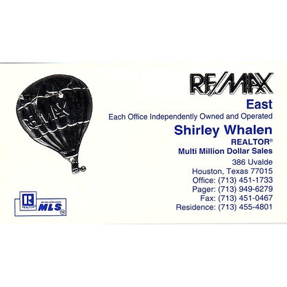 Shirley Whalen Realtor Remax Houston Vintage Business Card SD9-B7