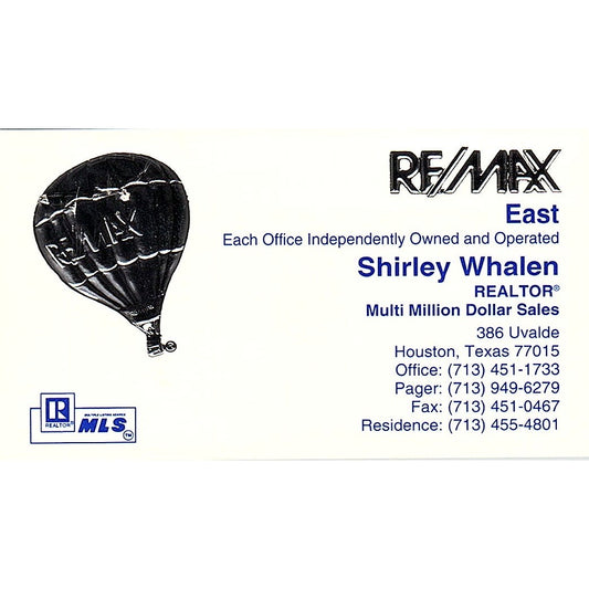 Shirley Whalen Realtor Remax Houston Vintage Business Card SD9-B7