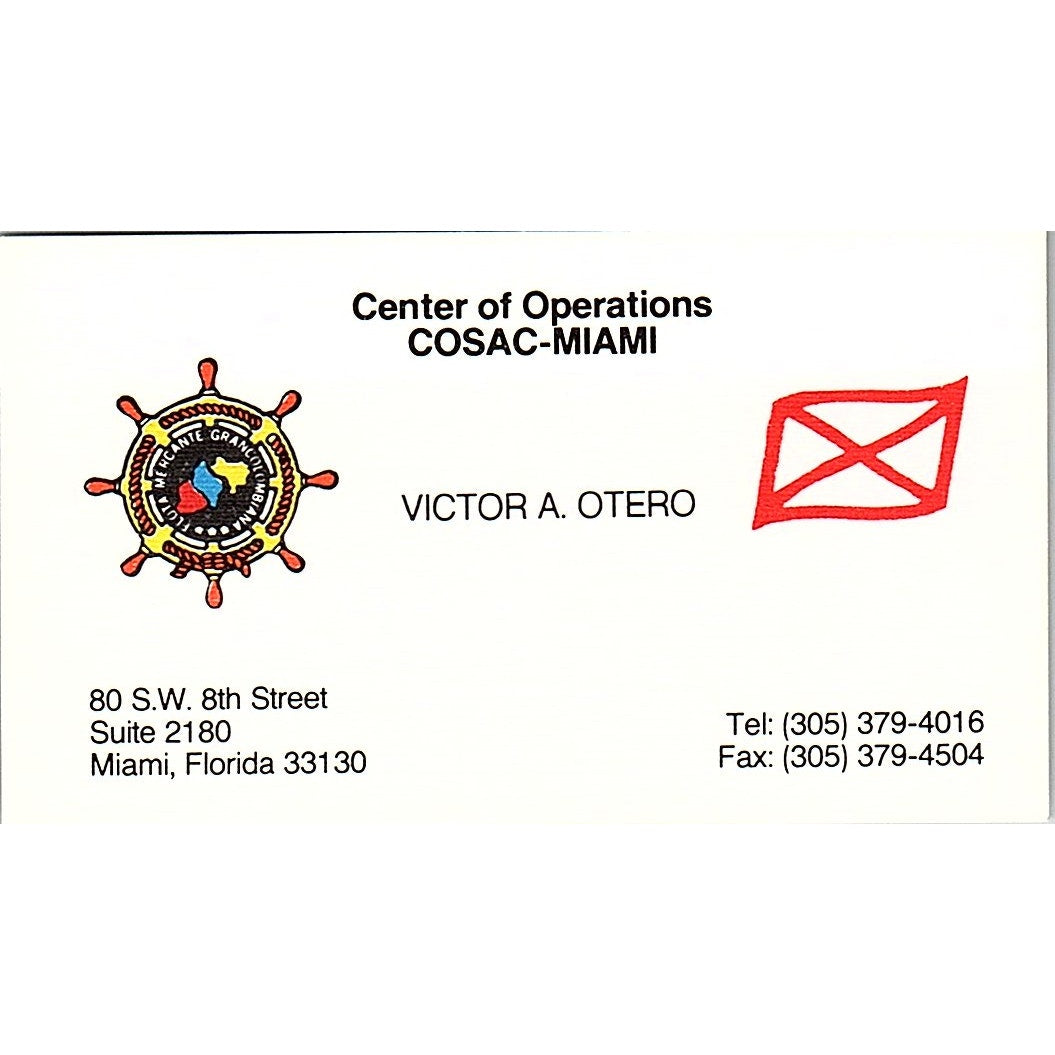 Victor A Otero Center of Operations COSAC-Miami FL Vintage Business Card SC9-B1