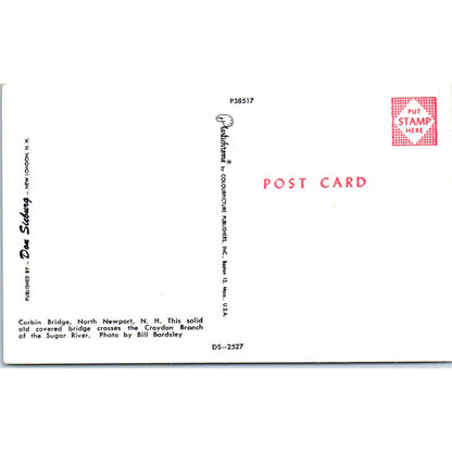 Cabin Bridge Sugar River North Newport NH Vintage Covered Bridge Postcard PC13