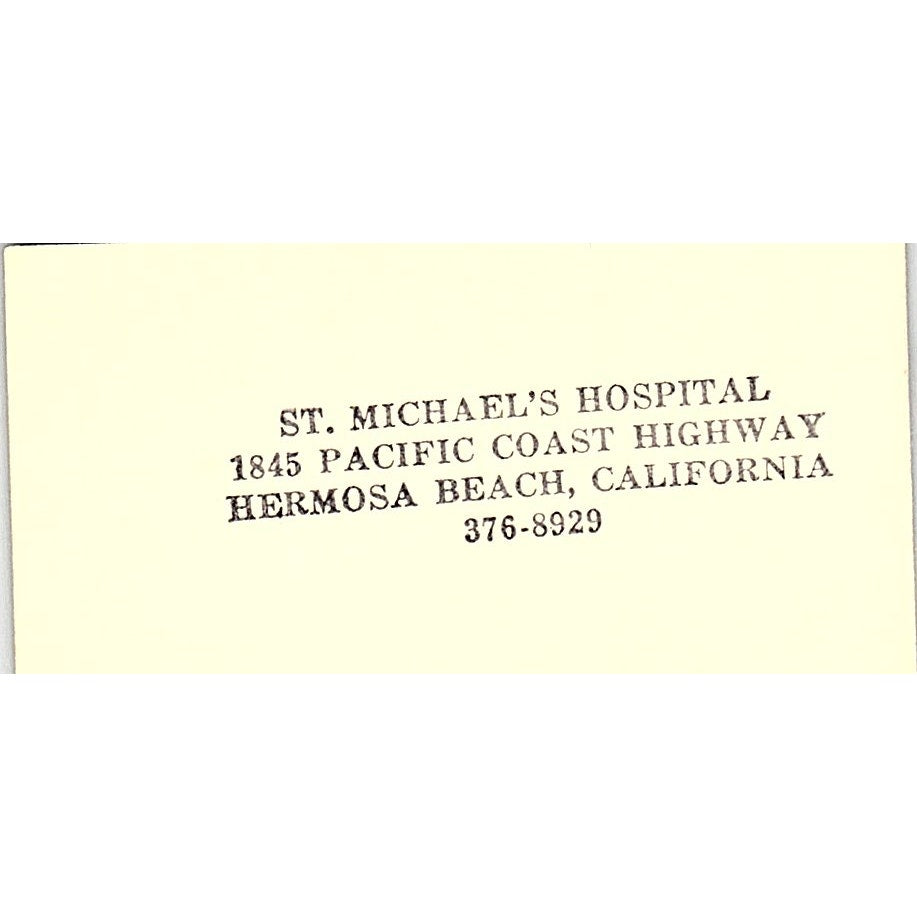 St. Michael Hospital Hermosa Beach California Vintage Business Card SF3-B3