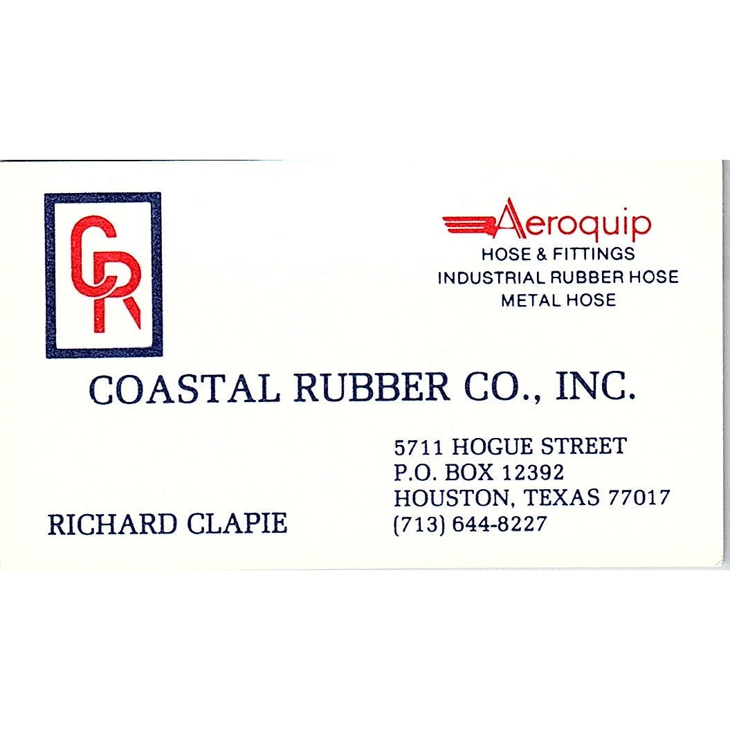 Coastal Rubber Co Richard Clapie Houston Texas Vintage Business Card SB4-B10