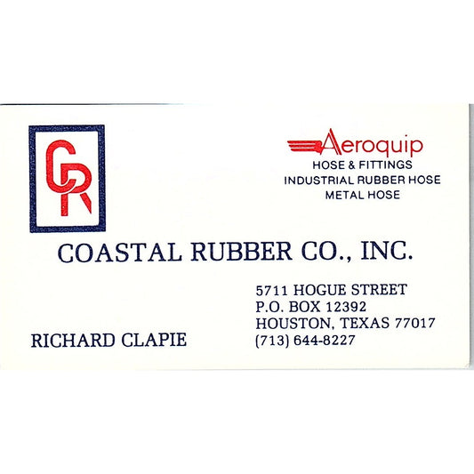Coastal Rubber Co Richard Clapie Houston Texas Vintage Business Card SB4-B10