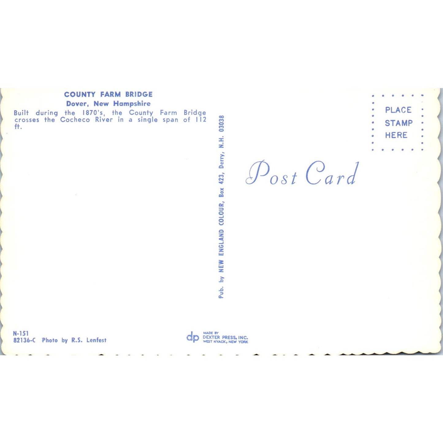 County Farm Bridge Dover NH Vintage Covered Bridge Postcard PC15