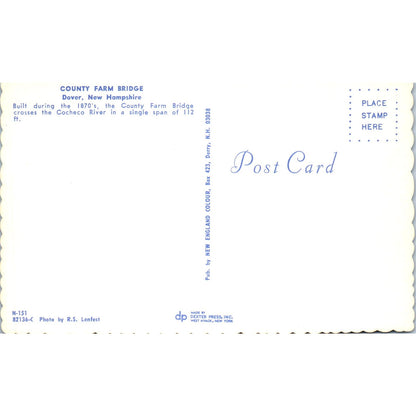 County Farm Bridge Dover NH Vintage Covered Bridge Postcard PC15