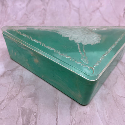 Vintage Hommer Triangular Plastic Hankie Vanity Box Ballerina Teal Celluloid TG8